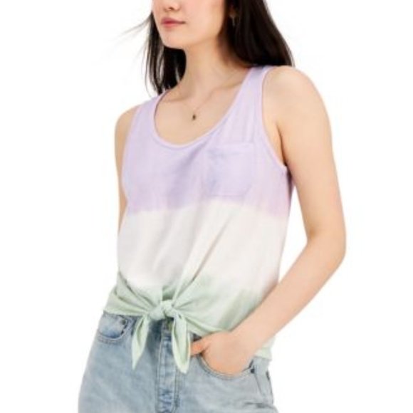 Rebellious One Juniors Dip-Dye Tie-Hem Tank WisteriaWhiteHarbor Gray M A003 - Picture 1 of 1